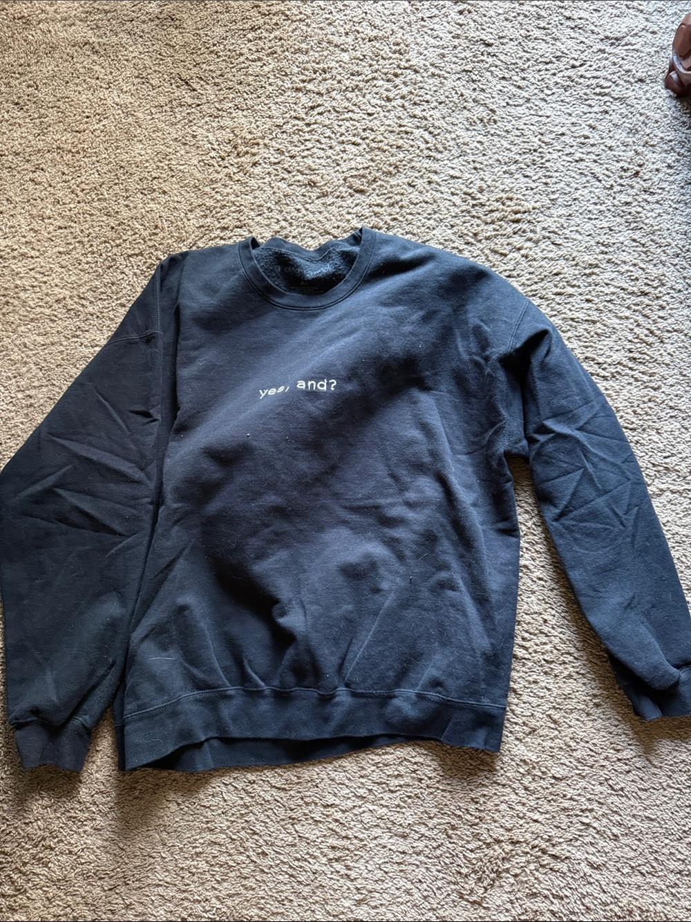 Black  Ariana grande Crewneck Sweatshirt with "yes , and?" Text